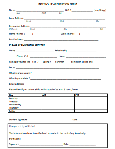 internship application form template1