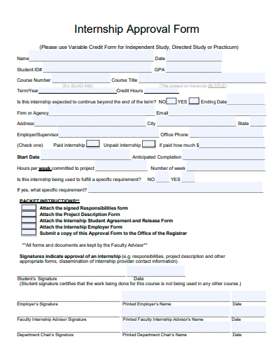 internship approval form template