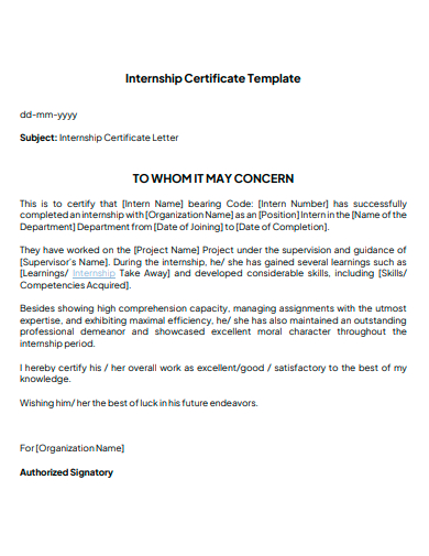 internship certificate template