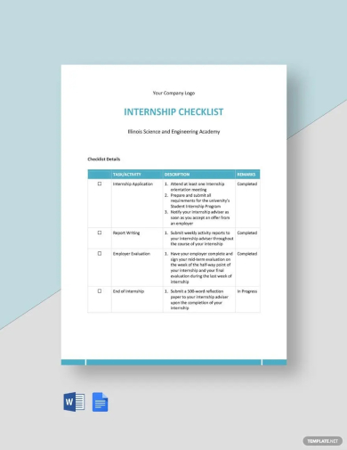 internship checklist template