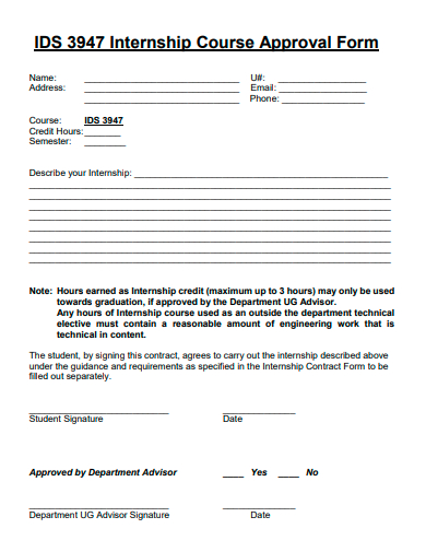 internship course approval form template