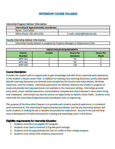 internship course syllabus template