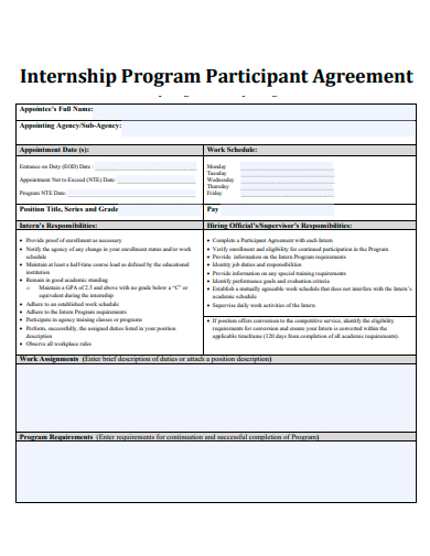 internship program participant agreement template
