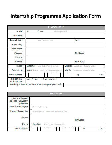 internship programme application form template