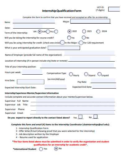 internship qualification form template