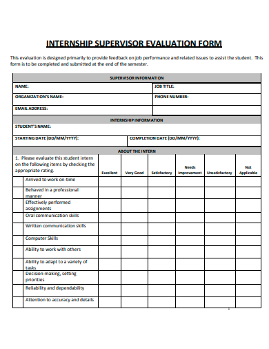 internship supervisor evaluation form template