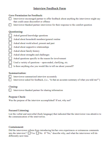 interview feedback questionnaire form