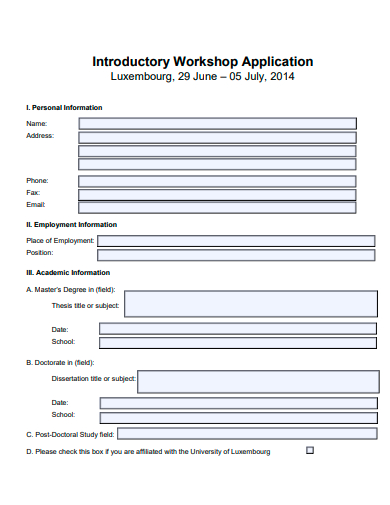 introductory workshop application template