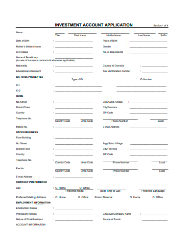 investment account application form template