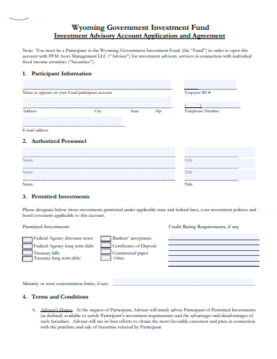 investment advisory account application and agreement template