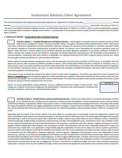 investment advisory client agreement template