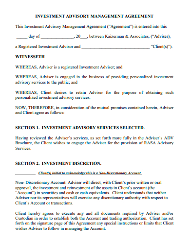 investment advisory management agreement template