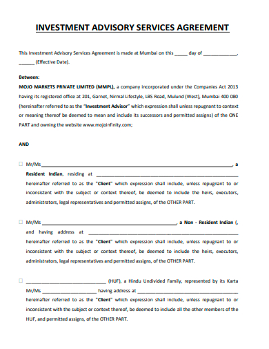 investment advisory services agreement template