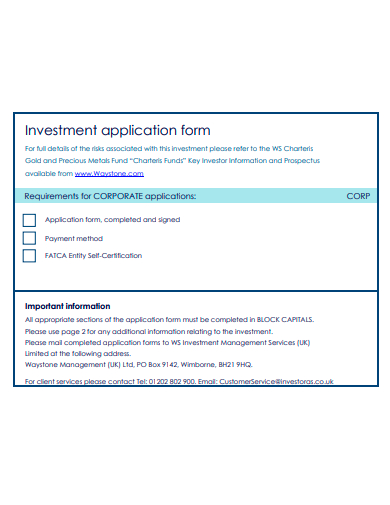 investment application form example
