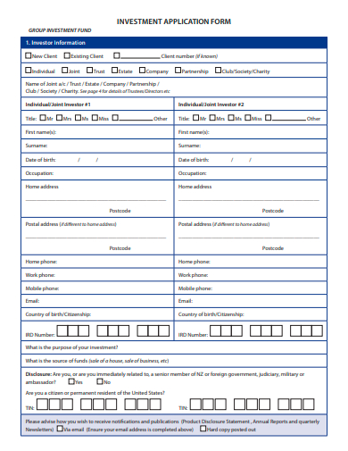investment application form template