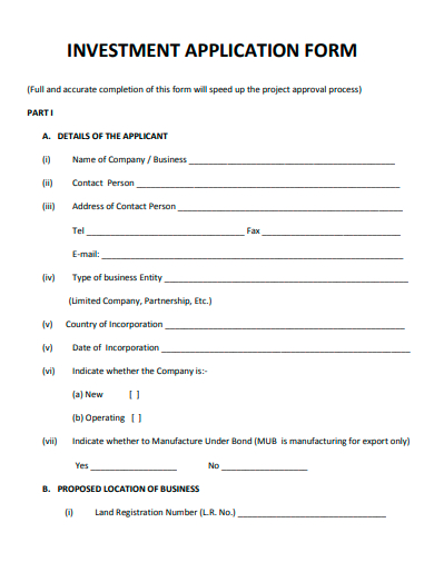 investment application form template1