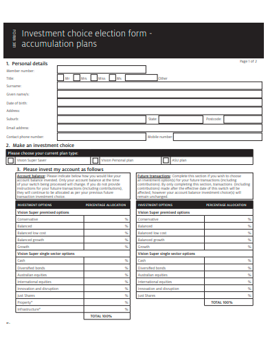 investment choice election form template