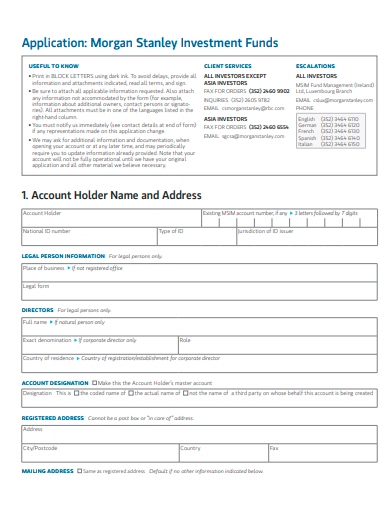 investment funds application form template