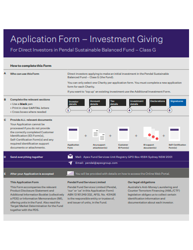 investment giving application form template