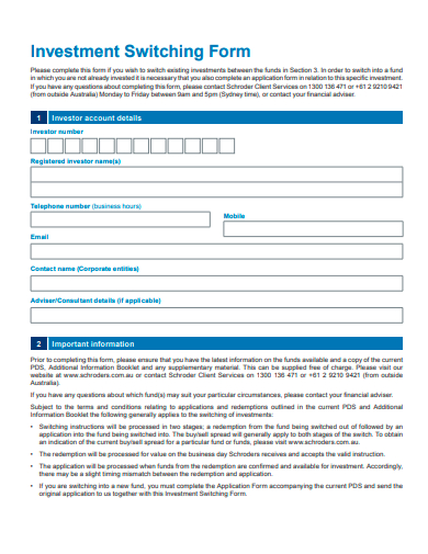 investment switching form template