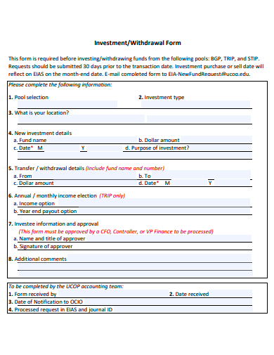 investment withdrawal form template