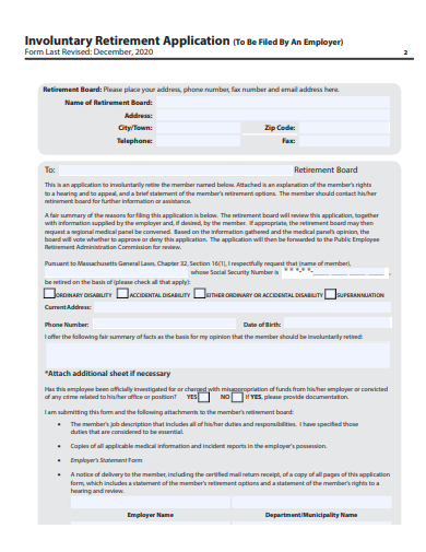 involuntary retirement application template
