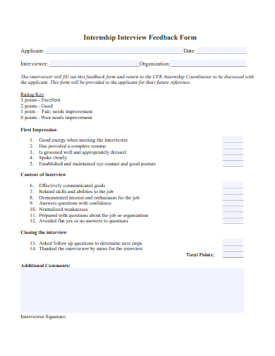 job applicant interview feedback form
