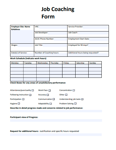 job coaching form template