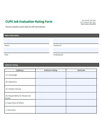 job evaluation rating form template