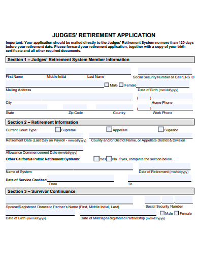 judges retirement application template