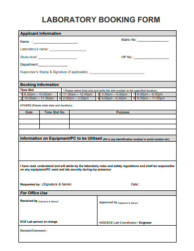 laboratory booking form template