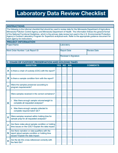 laboratory data review checklist template