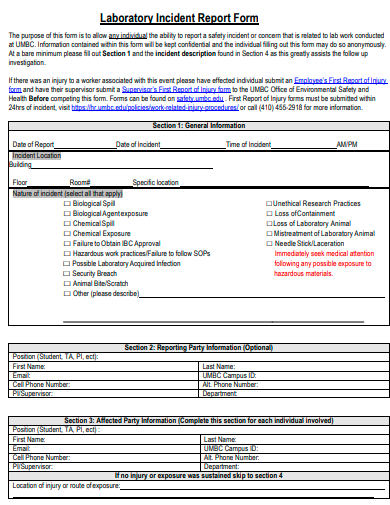 laboratory incident report form template