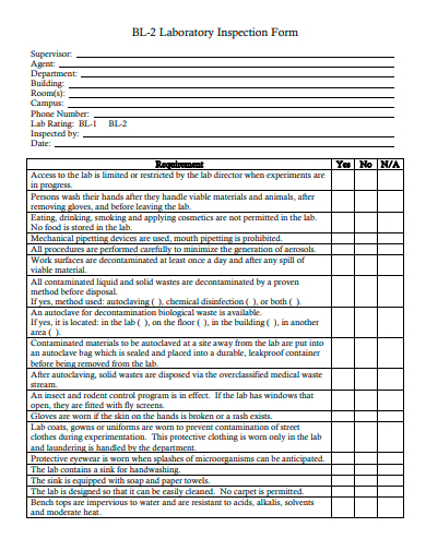 laboratory inspection form template