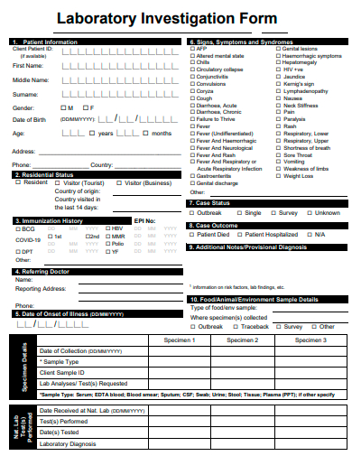 laboratory investigation form template