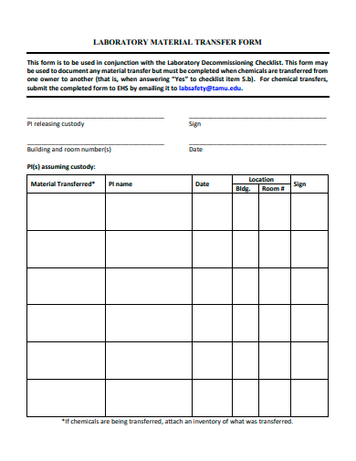laboratory material transfer form template