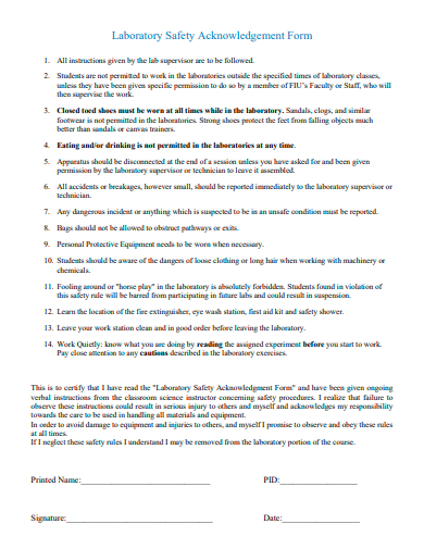 laboratory safety acknowledgement form template