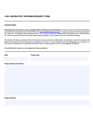 laboratory specimen request form template