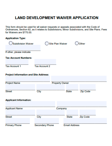 land development waiver application template