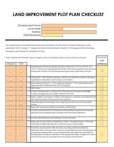 land improvement plan checklist template