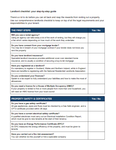 landlord checklist template