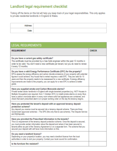 landlord legal requirement checklist