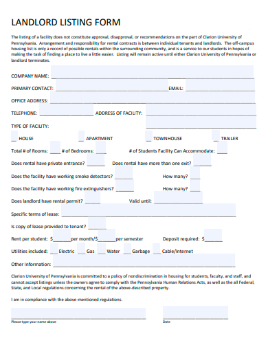 landlord listing form template