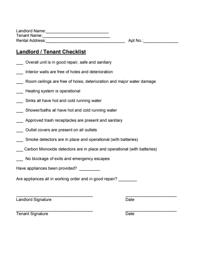 landlord tenant checklist