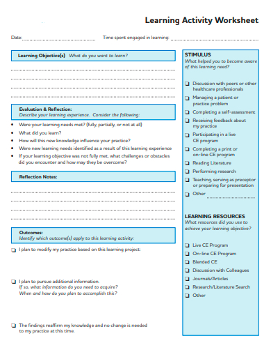 learning activity worksheet template