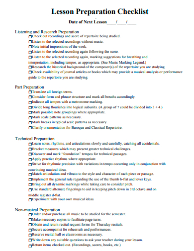lesson preparation checklist template