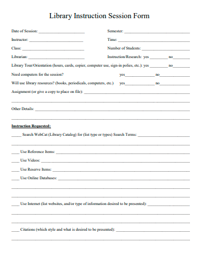 library instruction session form template