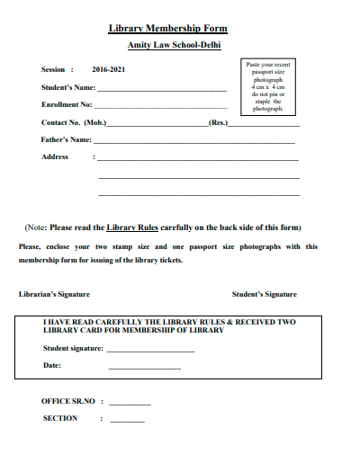 library membership form template