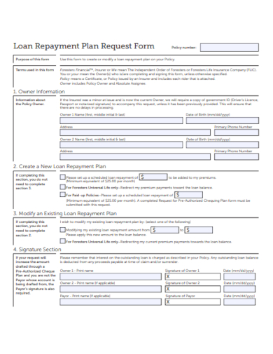 loan payment plan form