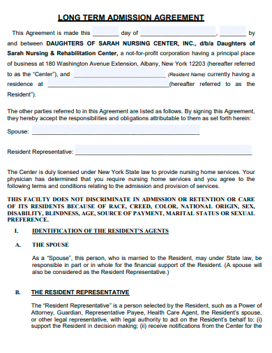 long term admission agreement template